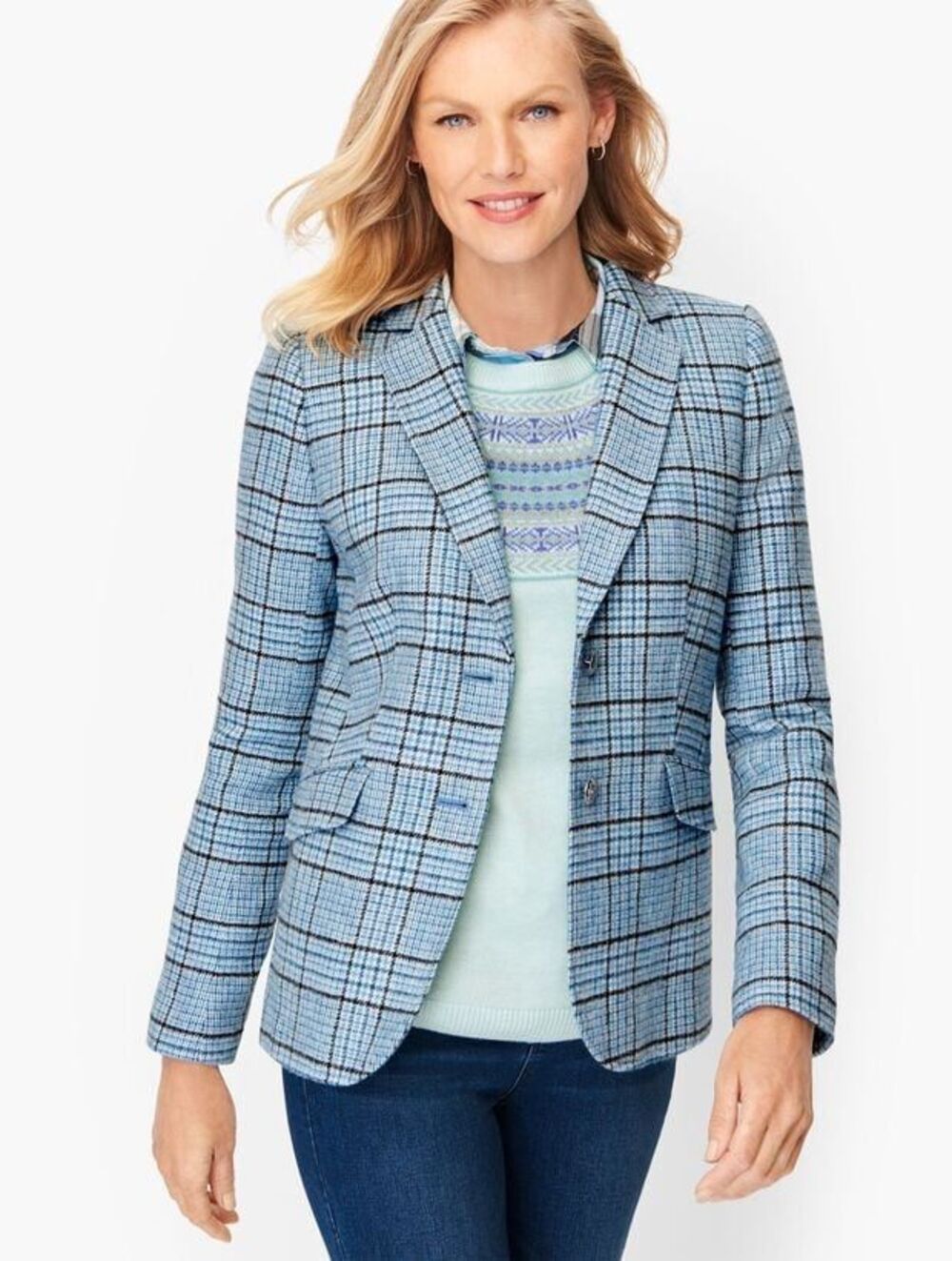 Talbots Classic Shetland Blazer Glen Plaid Size 22WP Mint Multi Wool Plus Petite